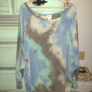 Bibi long sleeve top blue grey white color scheme, Extra Large